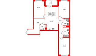 Квартира в ЖК Южная Нева, 3 комнатная, 83.71 м², 12 этаж