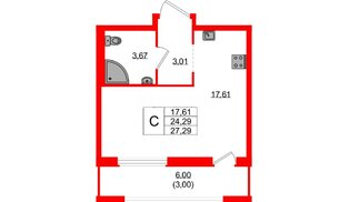 Квартира в ЖК Южная Нева, студия, 27.29 м², 10 этаж