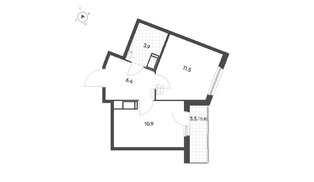 Квартира в ЖК Клюква.Парк, 1 комнатная, 34.5 м², 10 этаж