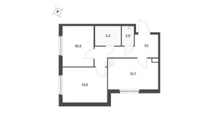 Квартира в ЖК Клюква.Парк, 2 комнатная, 51.5 м², 2 этаж