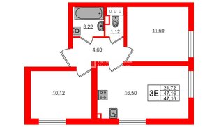 Квартира в ЖК 'Морская миля', 2 комнатная, 47.16 м², 7 этаж