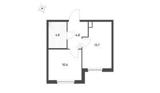 Квартира в ЖК Клюква.Парк, 1 комнатная, 32.8 м², 2 этаж