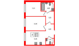 Квартира в ЖК Plus Пулковский, 2 комнатная, 50.12 м², 2 этаж