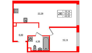 Квартира в ЖК Plus Пулковский, 1 комнатная, 43.32 м², 1 этаж