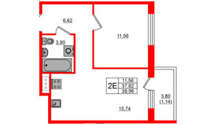 Квартира в ЖК Plus Пулковский, 1 комнатная, 38.96 м², 3 этаж