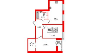 Квартира в ЖК Сертолово Парк, 2 комнатная, 55.04 м², 5 этаж