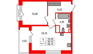 Квартира в ЖК «Сэтл Ривьера», 1 комнатная, 36.12 м², 4 этаж