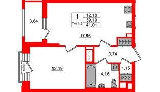 Квартира в ЖК «Сэтл Ривьера», 1 комнатная, 39.19 м², 3 этаж