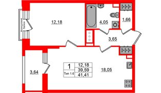 Квартира в ЖК «Сэтл Ривьера», 1 комнатная, 39.59 м², 3 этаж