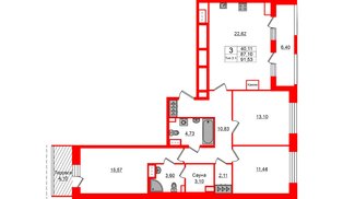 Квартира в ЖК «Сэтл Ривьера», 3 комнатная, 87.1 м², 12 этаж