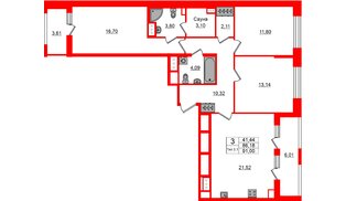 Квартира в ЖК «Сэтл Ривьера», 3 комнатная, 86.18 м², 7 этаж