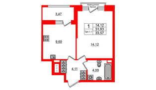 Квартира в ЖК «Сэтл Ривьера», 1 комнатная, 31.83 м², 6 этаж