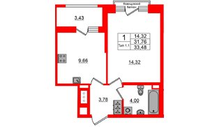 Квартира в ЖК «Сэтл Ривьера», 1 комнатная, 31.76 м², 9 этаж
