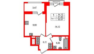 Квартира в ЖК «Сэтл Ривьера», 1 комнатная, 31.83 м², 7 этаж