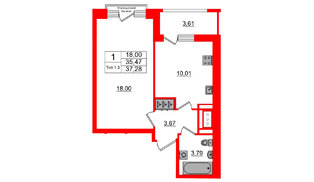 Квартира в ЖК Setl Ривьера, 1 комнатная, 35.47 м², 13 этаж