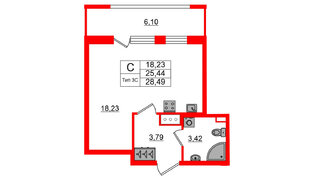 Квартира в ЖК Setl Ривьера, студия, 25.44 м², 10 этаж