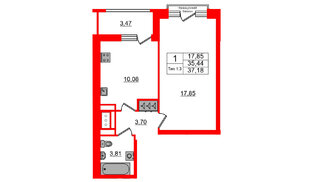 Квартира в ЖК «Сэтл Ривьера», 1 комнатная, 35.44 м², 16 этаж