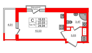 Квартира в ЖК Setl Ривьера, студия, 22.03 м², 12 этаж