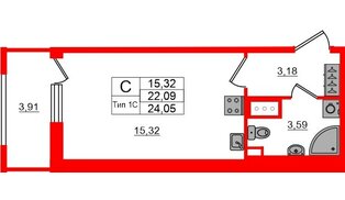 Квартира в ЖК Setl Ривьера, студия, 22.09 м², 16 этаж