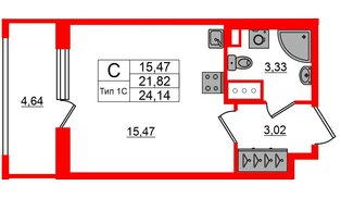Квартира в ЖК Setl Ривьера, студия, 21.82 м², 13 этаж