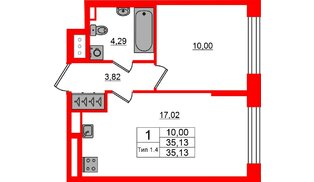 Квартира в ЖК «Сэтл Ривьера», 1 комнатная, 35.13 м², 4 этаж