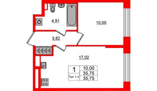 Квартира в ЖК Setl Ривьера, 1 комнатная, 35.75 м², 1 этаж