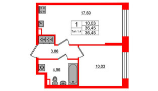 Квартира в ЖК Setl Ривьера, 1 комнатная, 36.45 м², 1 этаж