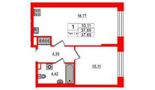 Квартира в ЖК Setl Ривьера, 1 комнатная, 37.65 м², 1 этаж