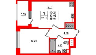Квартира в ЖК Setl Ривьера, 1 комнатная, 33.08 м², 14 этаж