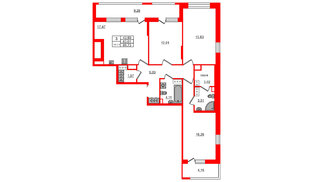Квартира в ЖК Setl Ривьера, 3 комнатная, 83.01 м², 13 этаж