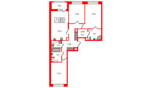 Квартира в ЖК «Сэтл Ривьера», 3 комнатная, 83.11 м², 5 этаж