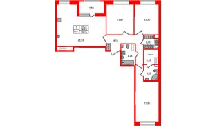 Квартира в ЖК «Сэтл Ривьера», 3 комнатная, 96.69 м², 10 этаж