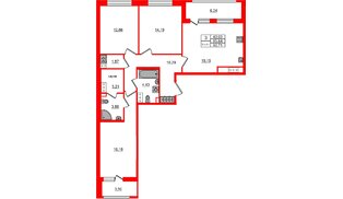 Квартира в ЖК «Сэтл Ривьера», 3 комнатная, 85.84 м², 12 этаж