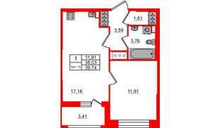 Квартира в ЖК «Сэтл Ривьера», 1 комнатная, 38.03 м², 8 этаж