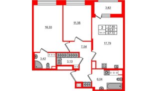 Квартира в ЖК Setl Ривьера, 2 комнатная, 65.81 м², 14 этаж