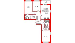 Квартира в ЖК «Сэтл Ривьера», 3 комнатная, 84.29 м², 5 этаж