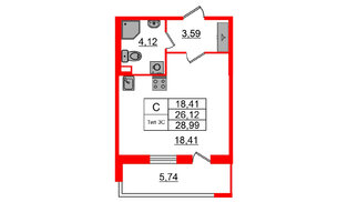 Квартира в ЖК «Сэтл Ривьера», студия, 26.12 м², 1 этаж