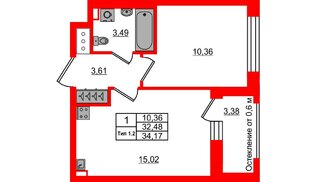 Квартира в ЖК «Сэтл Ривьера», 1 комнатная, 32.48 м², 11 этаж