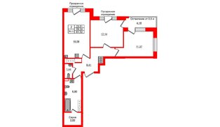 Квартира в ЖК «Сэтл Ривьера», 2 комнатная, 59.24 м², 12 этаж