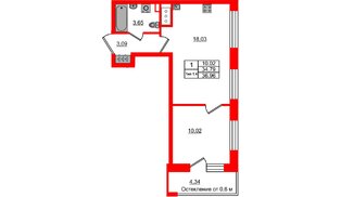 Квартира в ЖК «Сэтл Ривьера», 1 комнатная, 34.79 м², 4 этаж