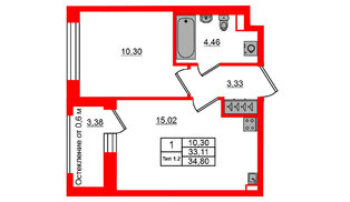 Квартира в ЖК «Сэтл Ривьера», 1 комнатная, 33.11 м², 1 этаж