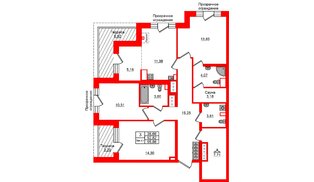 Квартира в ЖК «Сэтл Ривьера», 3 комнатная, 92.82 м², 12 этаж