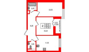 Квартира в ЖК Сертолово Парк, 2 комнатная, 47.5 м², 2 этаж
