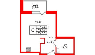 Квартира в ЖК Квартал Уютный, студия, 29.12 м², 3 этаж