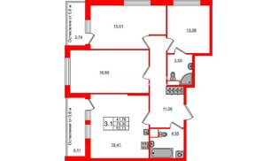 Квартира в ЖК «Город звёзд», 3 комнатная, 79.3 м², 2 этаж