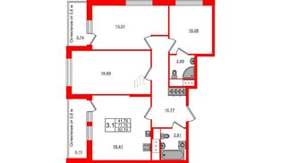 Квартира в ЖК «Город звёзд», 3 комнатная, 77.76 м², 4 этаж