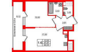 Квартира в ЖК «Город звёзд», 1 комнатная, 37.97 м², 7 этаж