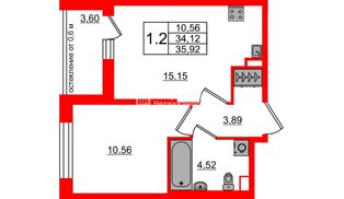 Квартира в ЖК «Город звёзд», 1 комнатная, 34.12 м², 2 этаж