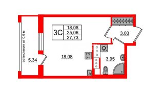 Квартира в ЖК «Город звёзд», студия, 25.06 м², 22 этаж
