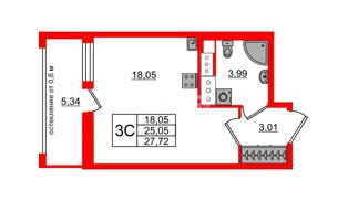 Квартира в ЖК «Город звёзд», студия, 25.05 м², 21 этаж